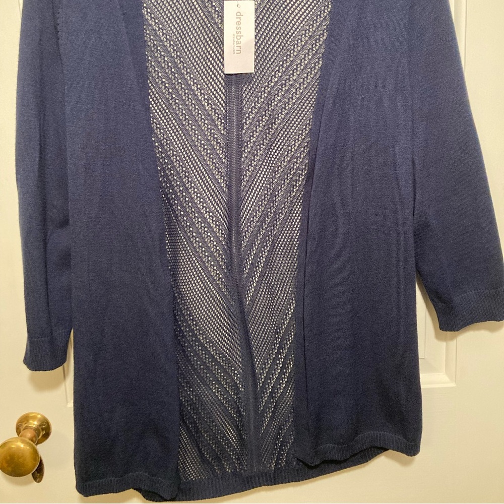 NWT Navy Blue Cardigan Sweater Womens Medium Petite Dress Barn - Picture 3 of 11